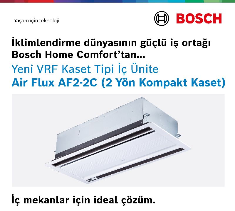 Bosch Air Flux AF2-2C 2 Yönlü Kompakt Kaset Tipi İç Ünite, modern tasarım ve yüksek enerji verimliliğini bir araya getiriyor. 